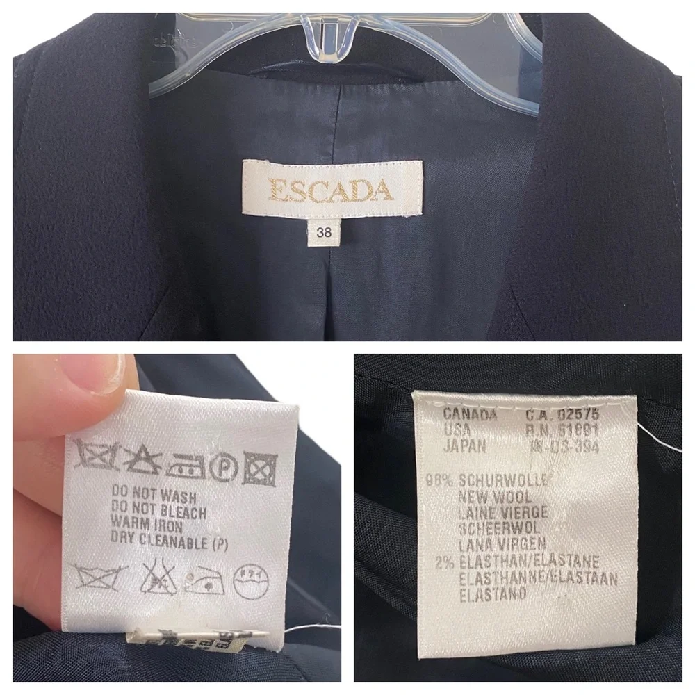 ESCADA wool navy black blazer jacket sz 38 - business casual - formal - stretchy - Picture 6 of 13
